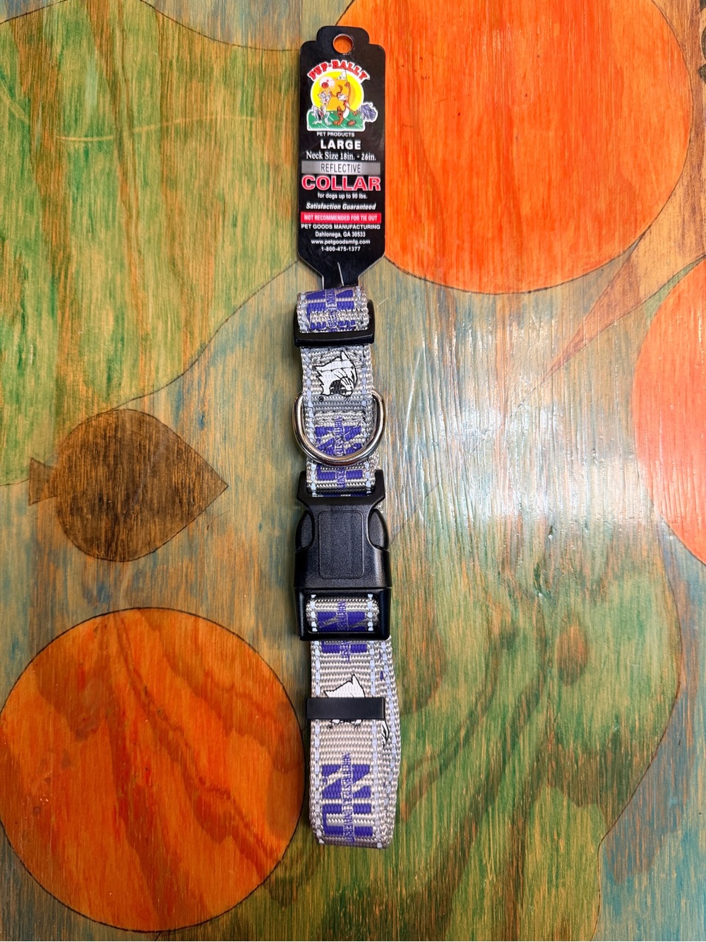 Pup Rally Large up to 90 Lbs Northwestern University Reflective Dog Collar Gray